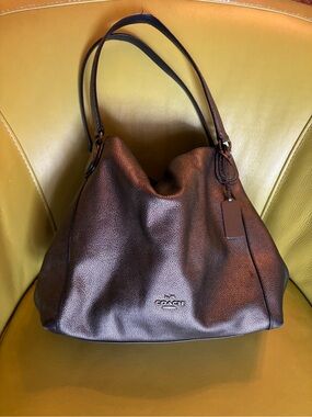 Coach Edie 31 Metallic Gunmetal Pebble Leather Shoulder Bag Hobo Tote